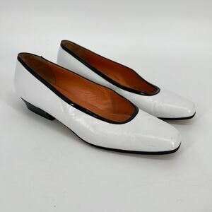 Vtg 80s Ellen Tracy Low Heel Pump Womens 6M White Black Leather Italy Square Toe